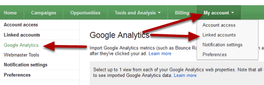 link adwords to analytics step 6